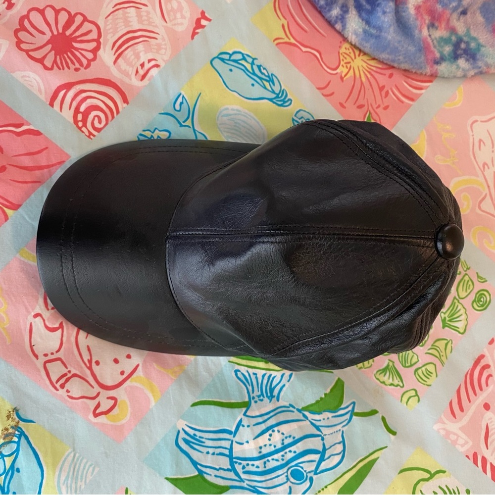 Nordstrom Black Leather adjustable Hat Cap